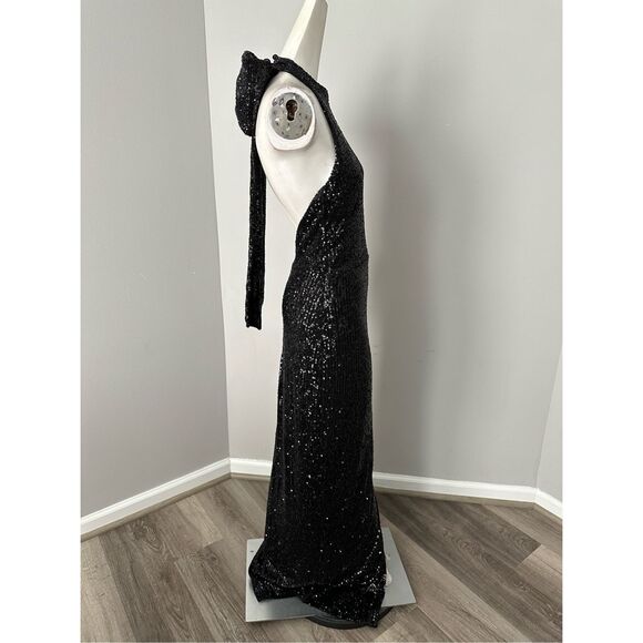 NWT Nookie High Halter Neck Bow Side Split Sequin Charisma Gown Black Size Large - Picture 8 of 10